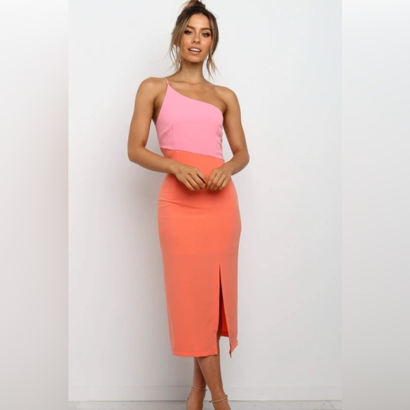 Petal & Pup Color Block One Shoulder midi dress nwot - Picture 6 of 8